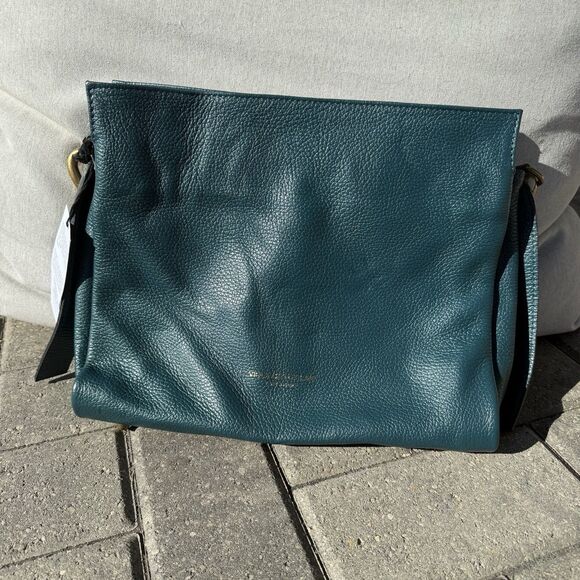 Viola Castellani Italian Leather Dark Teal Purse Large Gold Chain Crossbody NWT - Picture 3 of 16